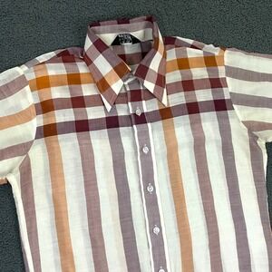 Vintage 70s Shirt Mens Small Dagger Collar Short Sleeve Disco Studio One Campus